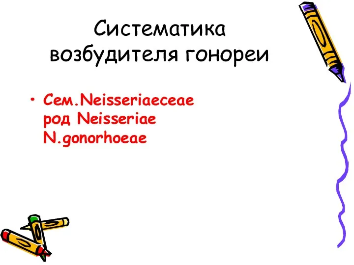 Систематика возбудителя гонореи Сем.Neisseriaeceae род Neisseriae N.gonorhoeae