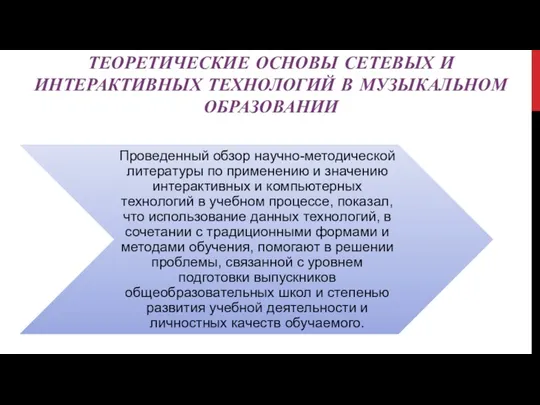 ТЕОРЕТИЧЕСКИЕ ОСНОВЫ СЕТЕВЫХ И ИНТЕРАКТИВНЫХ ТЕХНОЛОГИЙ В МУЗЫКАЛЬНОМ ОБРАЗОВАНИИ