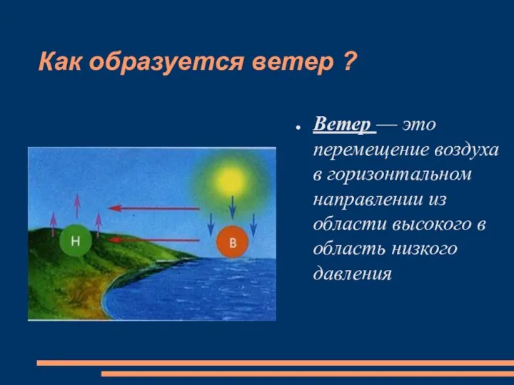 Как образуется ветер ? Ветер — это перемещение воздуха в