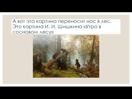 А вот эта картина переносит нас в лес. Это картина И. И. Шишкина