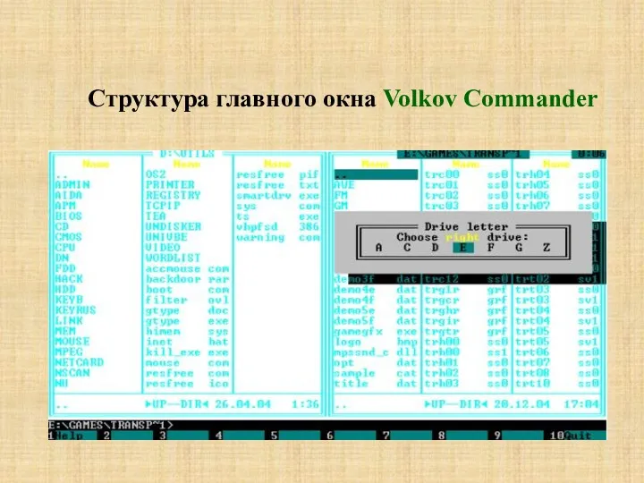 Структура главного окна Volkov Commander