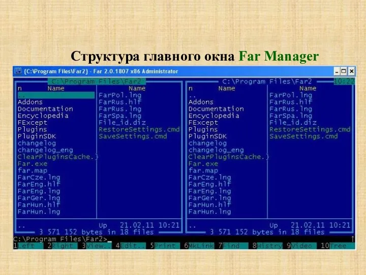 Структура главного окна Far Manager