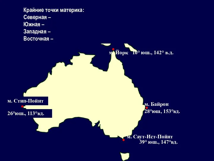 м. Йорк м. Байрон м. Саут-Ист-Пойнт м. Стип-Пойнт 10° юш.,