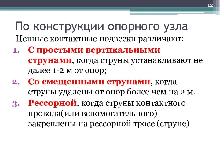 По конструкции опорного узла Цепные контактные подвески различают: С простыми