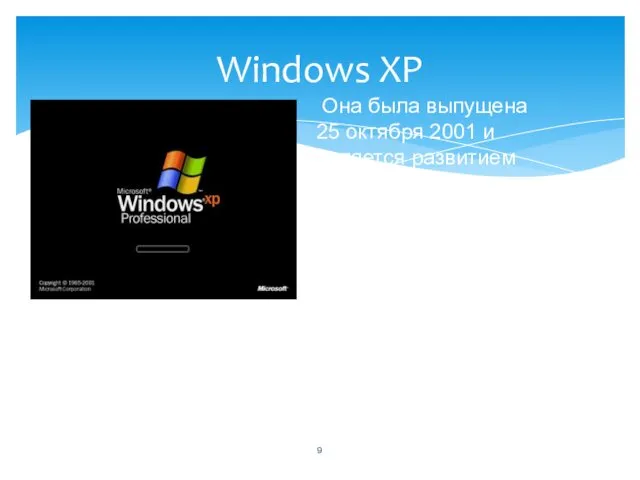 Windows XP Она была выпущена 25 октября 2001 и является