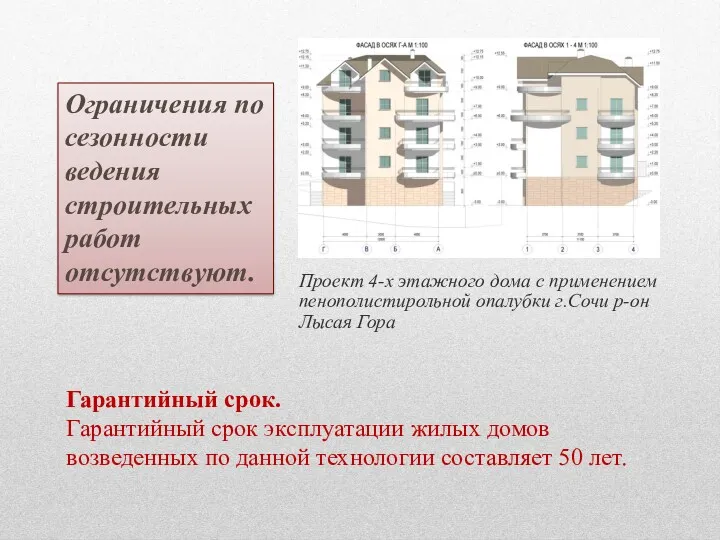 Гарантийный срок. Гарантийный срок эксплуатации жилых домов возведенных по данной технологии составляет 50