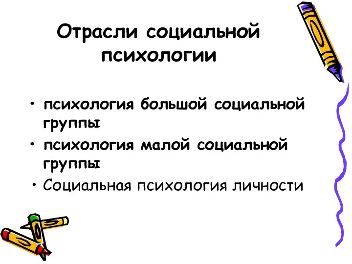 Отрасли социальной психологии психология большой социальной группы психология малой социальной группы Социальная психология личности