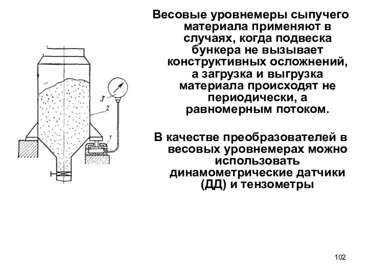 Весовые уровнемеры сыпучего материала применяют в случаях, когда подвеска бункера