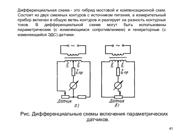Рис. Дифференциальные схемы включения параметрических датчиков. Дифференциальная схема - это