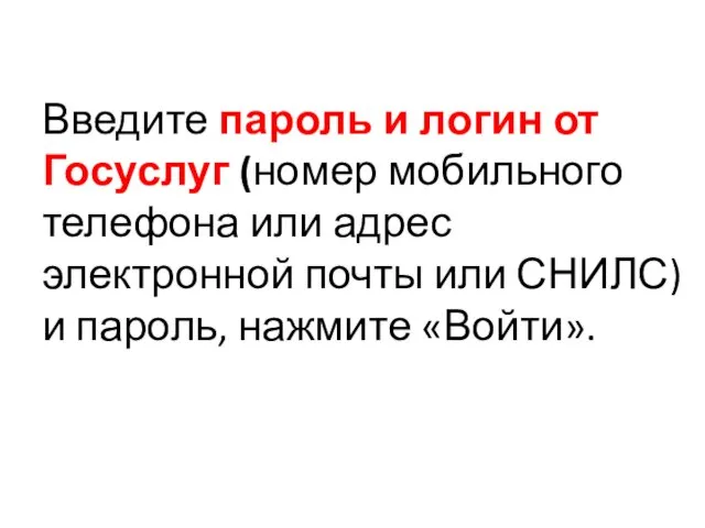 Введите пароль и логин от Госуслуг (номер мобильного телефона или