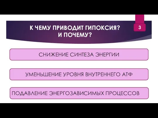 К ЧЕМУ ПРИВОДИТ ГИПОКСИЯ? И ПОЧЕМУ? 3 ПОДАВЛЕНИЕ ЭНЕРГОЗАВИСИМЫХ ПРОЦЕССОВ