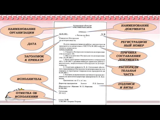 ЗАГОЛОВОК К ПРИКАЗУ ПРИЧИНА СОСТАВЛЕНИЯ ДОКУМЕНТА РАСПОРЯДИТЕЛЬНАЯ ЧАСТЬ ПОДПИСИ И