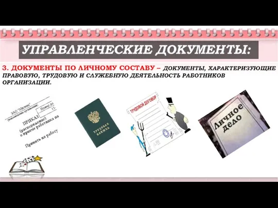 3. ДОКУМЕНТЫ ПО ЛИЧНОМУ СОСТАВУ – ДОКУМЕНТЫ, ХАРАКТЕРИЗУЮЩИЕ ПРАВОВУЮ, ТРУДОВУЮ И СЛУЖЕБНУЮ ДЕЯТЕЛЬНОСТЬ РАБОТНИКОВ ОРГАНИЗАЦИИ.