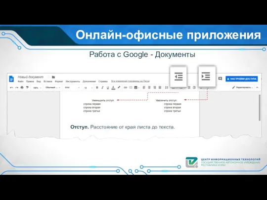 Онлайн-офисные приложения Работа с Google - Документы Отступ. Расстояние от края листа до текста.