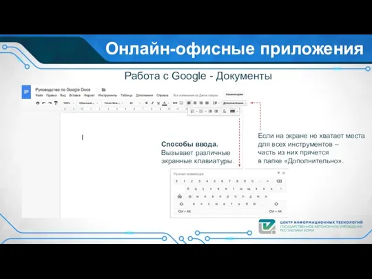 Онлайн-офисные приложения Работа с Google - Документы Способы ввода. Вызывает