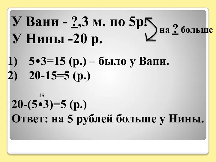 У Вани - ?,3 м. по 5р. У Нины -20