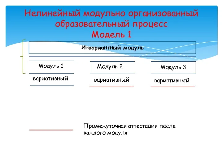 Нелинейный модульно организованный образовательный процесс Модель 1 Инвариантный модуль Модуль