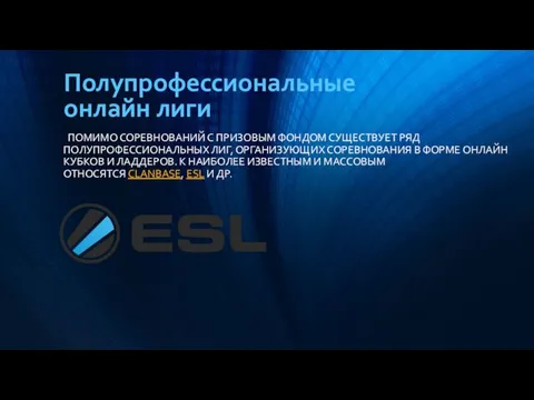 Полупрофессиональные онлайн лиги ПОМИМО СОРЕВНОВАНИЙ С ПРИЗОВЫМ ФОНДОМ СУЩЕСТВУЕТ РЯД