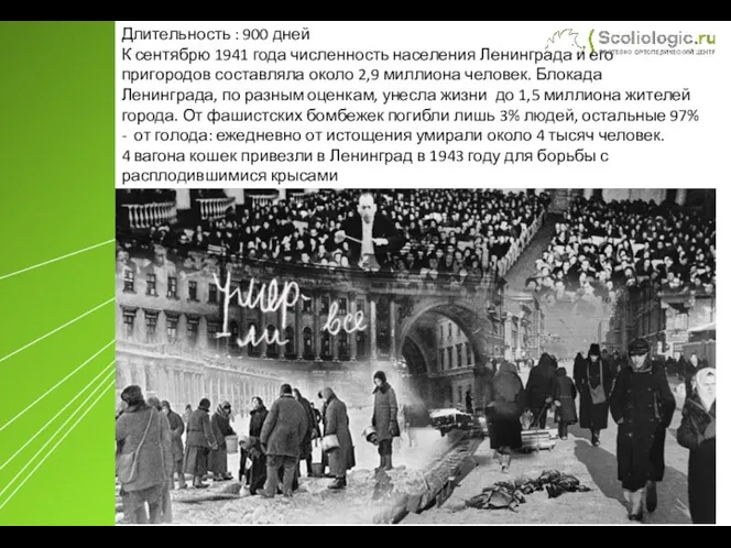 Длительность : 900 дней К сентябрю 1941 года численность населения Ленинграда и его