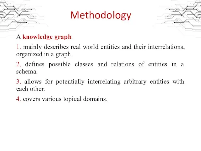 Methodology A knowledge graph 1. mainly describes real world entities