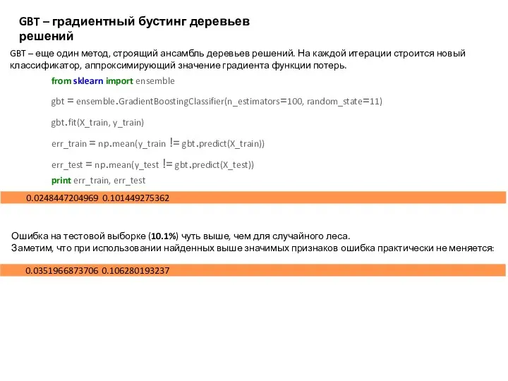 GBT – градиентный бустинг деревьев решений GBT – еще один