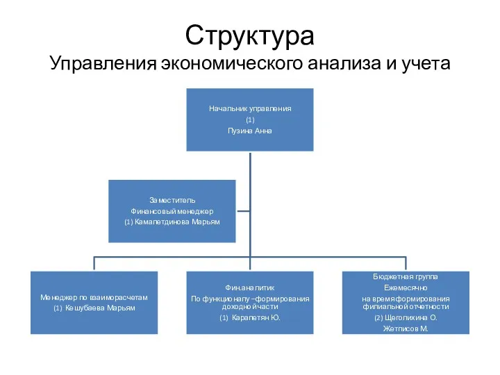 Структура Управления экономического анализа и учета