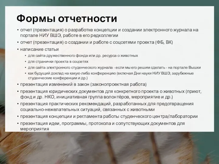 Формы отчетности отчет (презентация) о разработке концепции и создании электронного