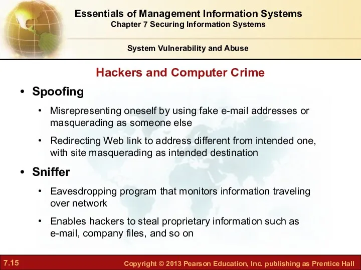 Hackers and Computer Crime System Vulnerability and Abuse Spoofing Misrepresenting