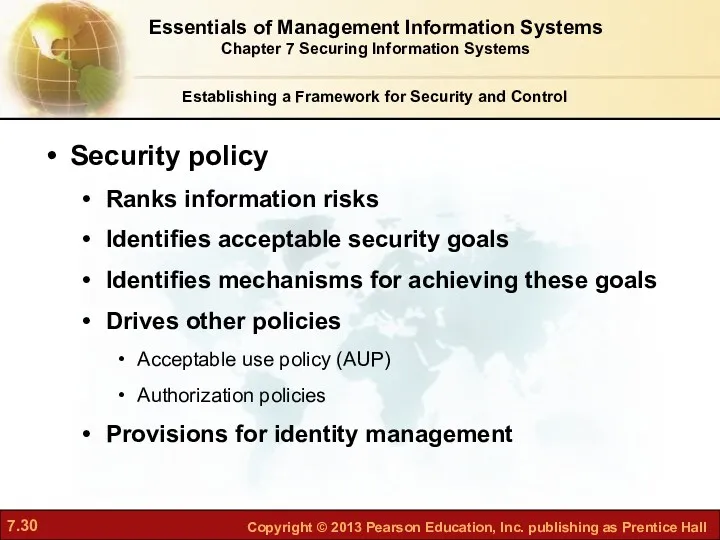 Establishing a Framework for Security and Control Security policy Ranks