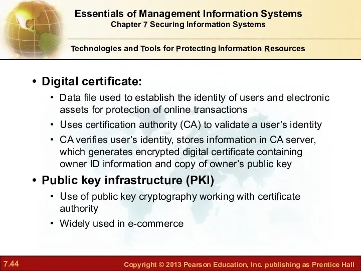Digital certificate: Data file used to establish the identity of