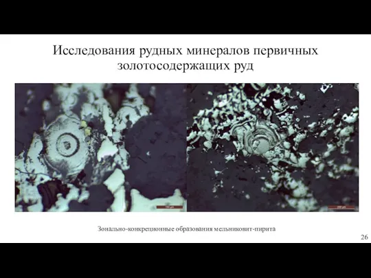 Зонально-конкреционные образования мельниковит-пирита Исследования рудных минералов первичных золотосодержащих руд 26
