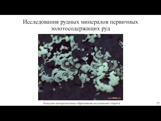 Зонально-конкреционные образования мельниковит-пирита Исследования рудных минералов первичных золотосодержащих руд 27