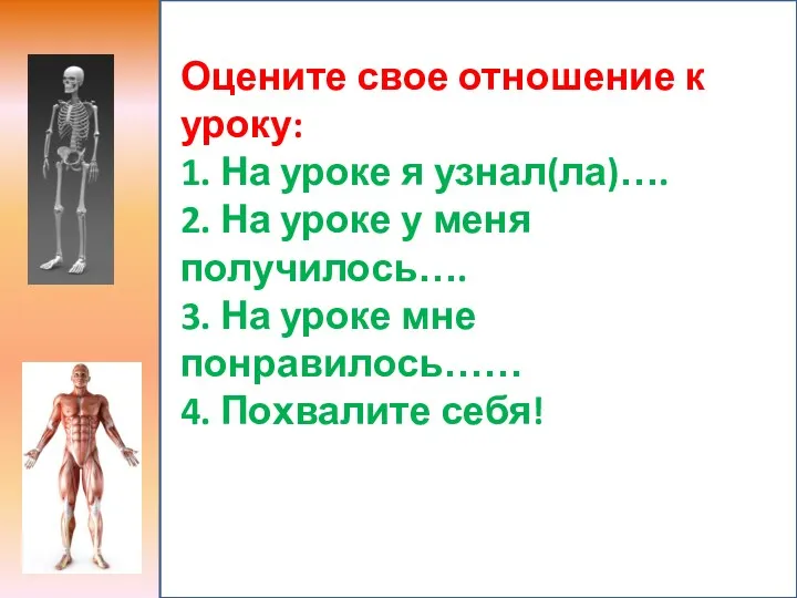 Оцените свое отношение к уроку: 1. На уроке я узнал(ла)….