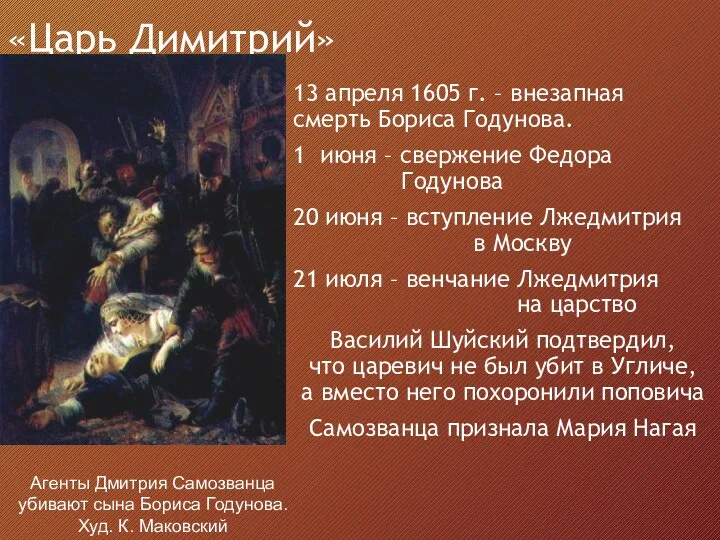 «Царь Димитрий» 13 апреля 1605 г. – внезапная смерть Бориса