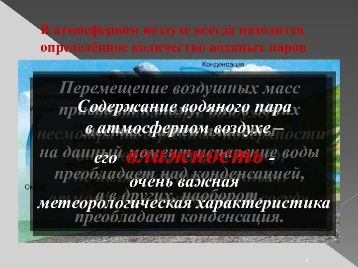 В атмосферном воздухе всегда находится определённое количество водяных паров Водяной