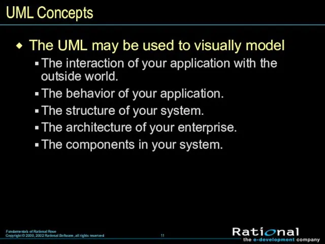 UML Concepts The UML may be used to visually model