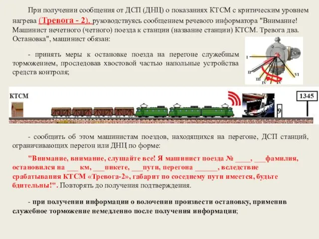 При получении сообщения от ДСП (ДНЦ) о показаниях КТСМ с