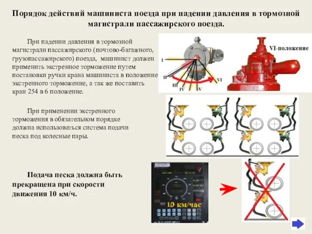 Порядок действий машиниста поезда при падении давления в тормозной магистрали