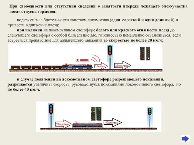 При свободности или отсутствии сведений о занятости впереди лежащего блок-участка