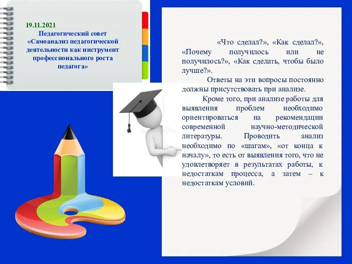 19.11.2021 Педагогический совет «Самоанализ педагогической деятельности как инструмент профессионального роста