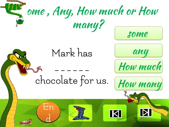 Mark has ______ chocolate for us. some any How much