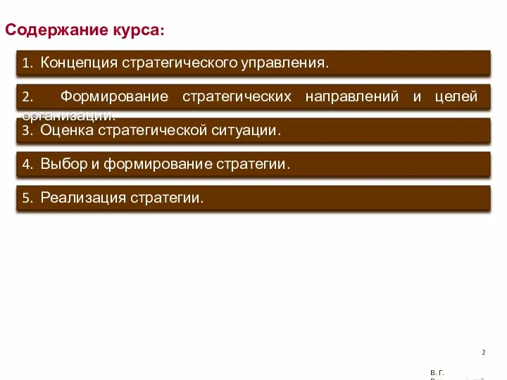 Содержание курса: В. Г. Рождественский 5. Реализация стратегии. 4. Выбор