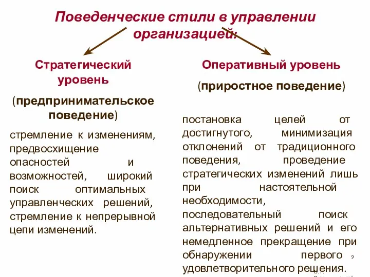 Поведенческие стили в управлении организацией: В. Г. Рождественский Стратегический уровень