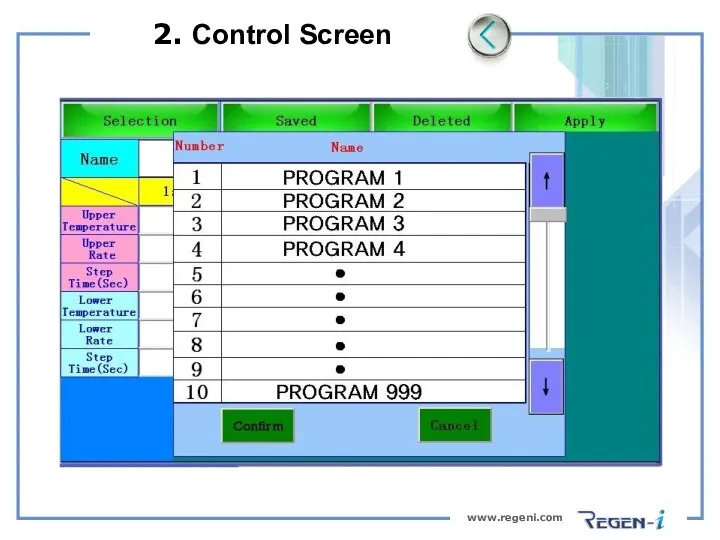 www.regeni.com 2. Control Screen