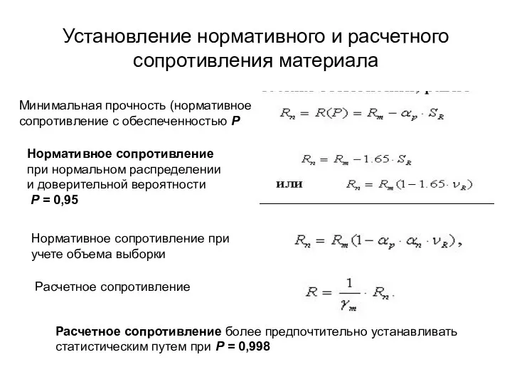 Установление нормативного и расчетного сопротивления материала Минимальная прочность (нормативное сопротивление