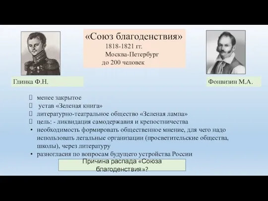 Глинка Ф.Н. Фонвизин М.А. «Союз благоденствия» 1818-1821 гг. Москва-Петербург до