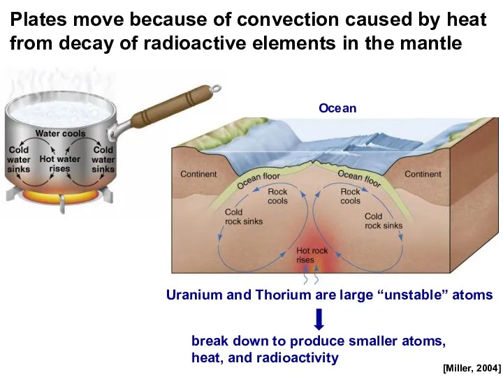 Plates move because of convection caused by heat from decay