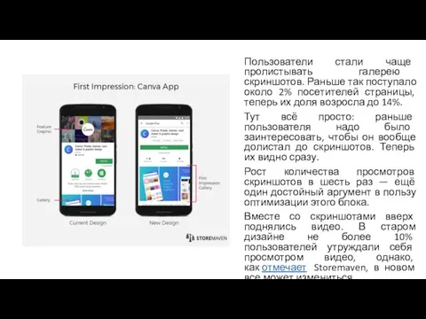 Пользователи стали чаще пролистывать галерею скриншотов. Раньше так поступало около