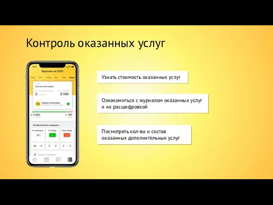 Контроль оказанных услуг Ознакомиться с журналом оказанных услуг и их