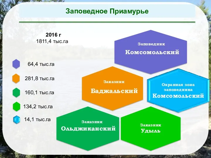 Охранная зона заповедника Комсомольский 14,1 тыс.га 2016 г 1811,4 тыс.га